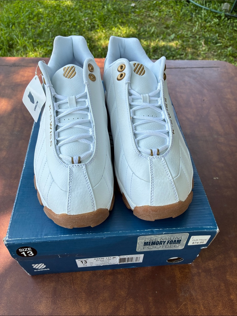K-Swiss White and Tan Athletic Sneakers
